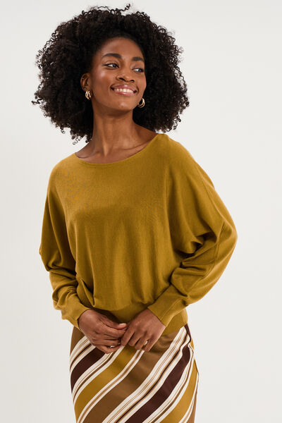 Pull encolure bateau manches longues vert olive femme