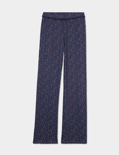 Pantalon de pyjama droit fluide bleu marine femme