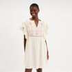 Robe brod&eacute;e manches volants coton creme femme