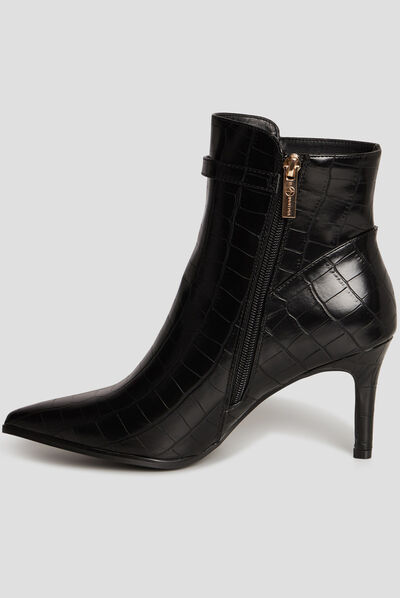 Bottines à talons aiguilles aspect croco noir femme