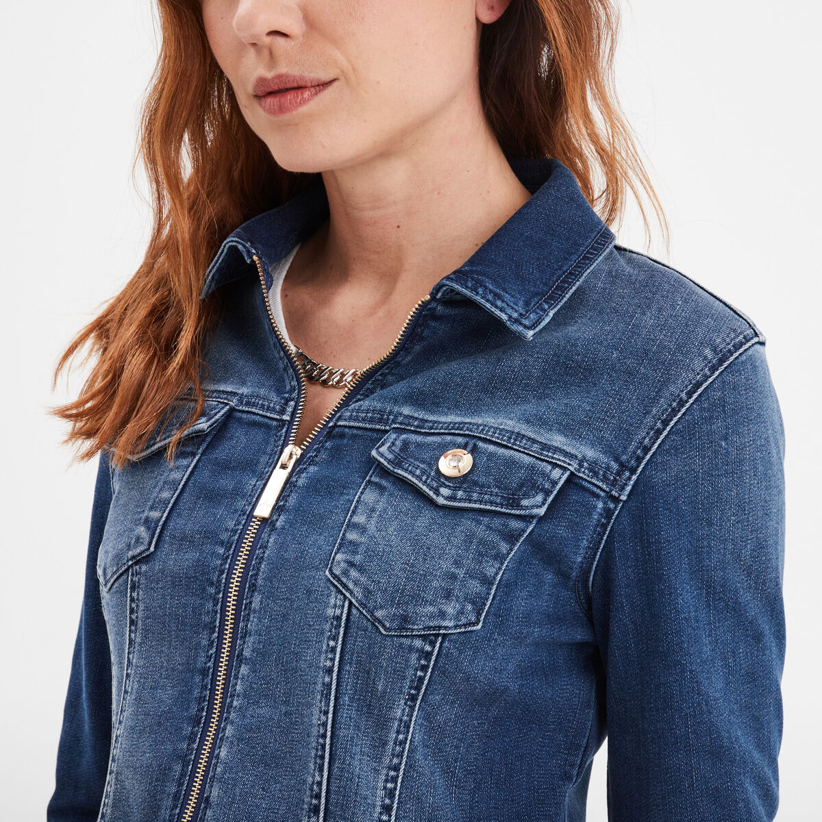 Veste en jean cintr&eacute;e zipp&eacute;e Mosquitos denim double stone femme