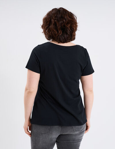T-shirt col en V manches courtes coton noir femme grande taille