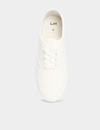 Tennis basses à lacets en toile blanc femme