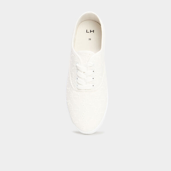 Tennis basses à lacets en toile blanc femme