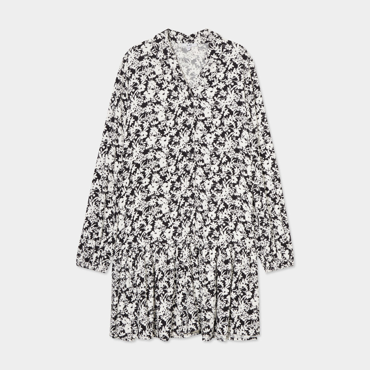 Robe évasée fluide manches bouffantes noir femme