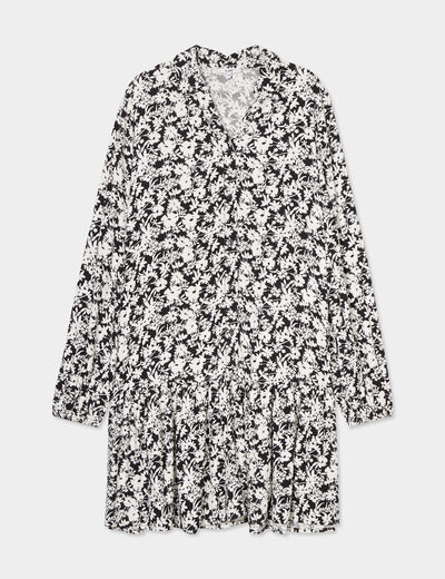 Robe évasée fluide manches bouffantes noir femme