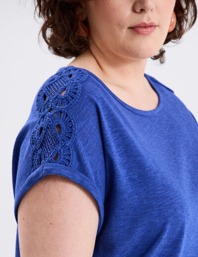 T-shirt épaules effet macramé bleu roi femme grande taille