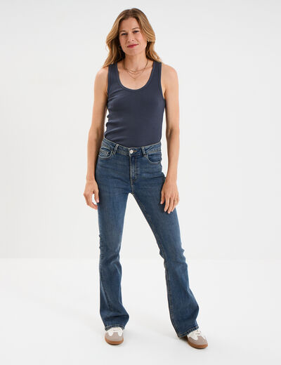 Débardeur col rond côtelé coton bleu gris femme