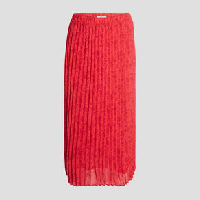 Jupe longue droite plissée rouge femme