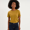 T-shirt col rond manches courtes coton vert olive femme