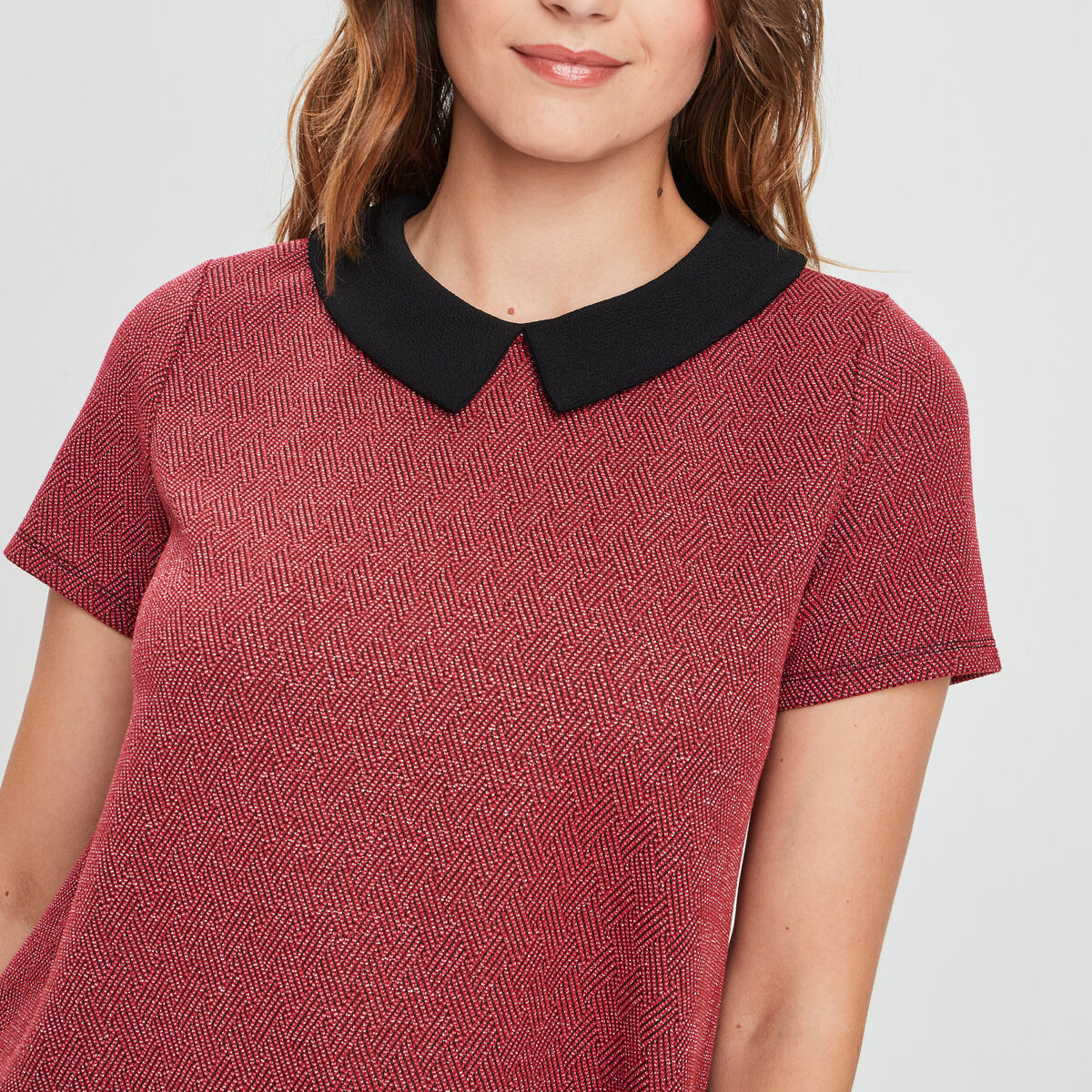 Robe évasée col claudine rouge femme