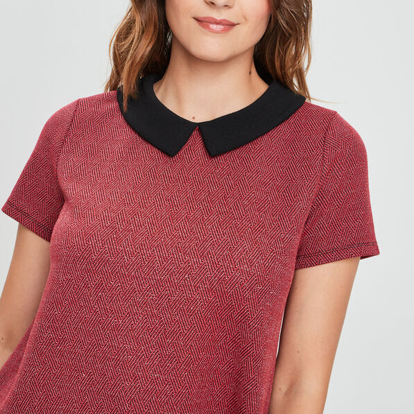 Robe évasée col claudine rouge femme