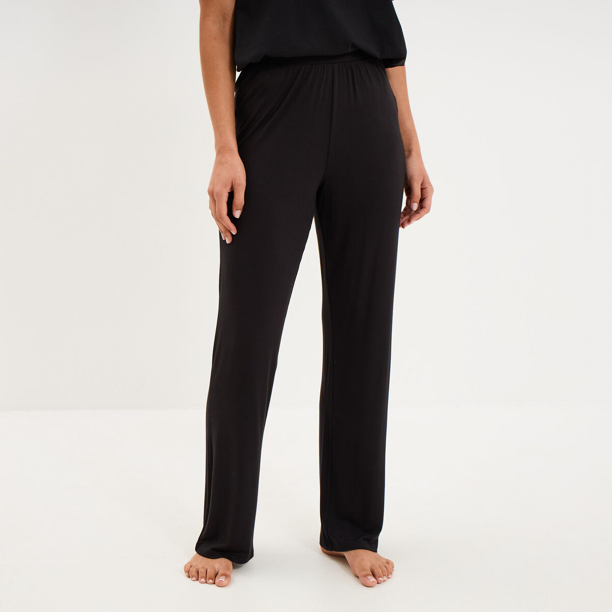 Pantalon fluide taille &eacute;lastiqu&eacute;e noir femme