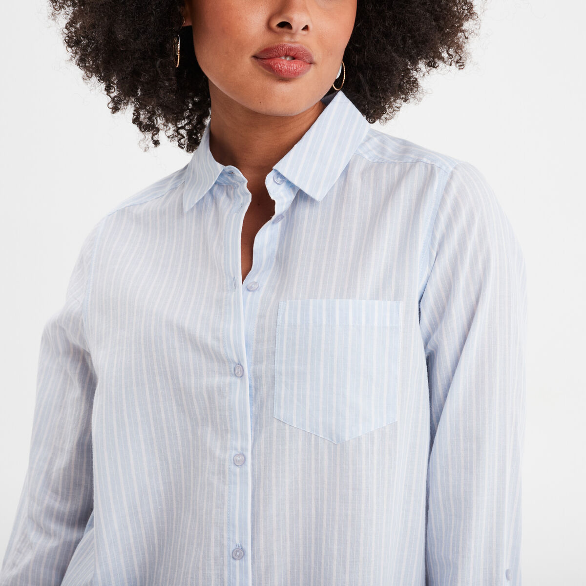 Chemise manches ajustables 1 poche coton bleu ciel femme