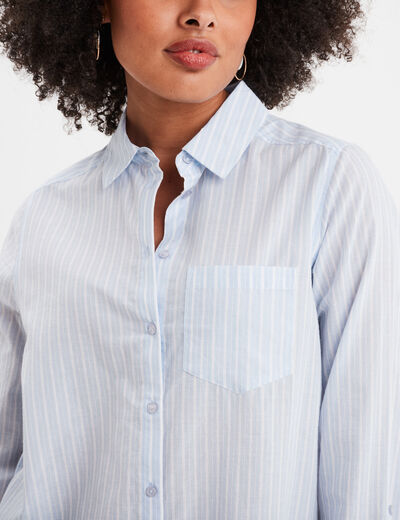 Chemise manches ajustables 1 poche coton bleu ciel femme