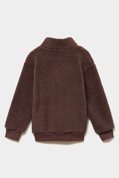 Sweat camionneur polaire manches longues marron fonc&eacute; gar&ccedil;on