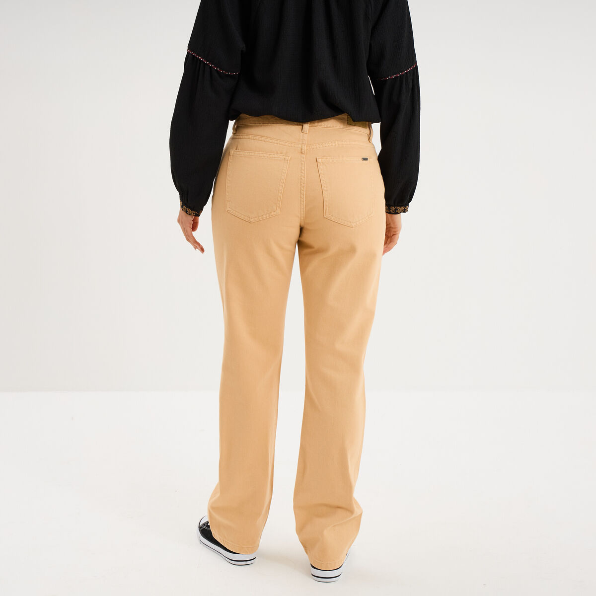 Pantalon droit coton beige femme