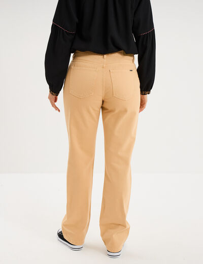 Pantalon droit coton beige femme