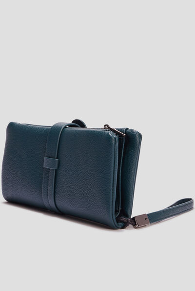 Portefeuille avec bride bleu canard femme