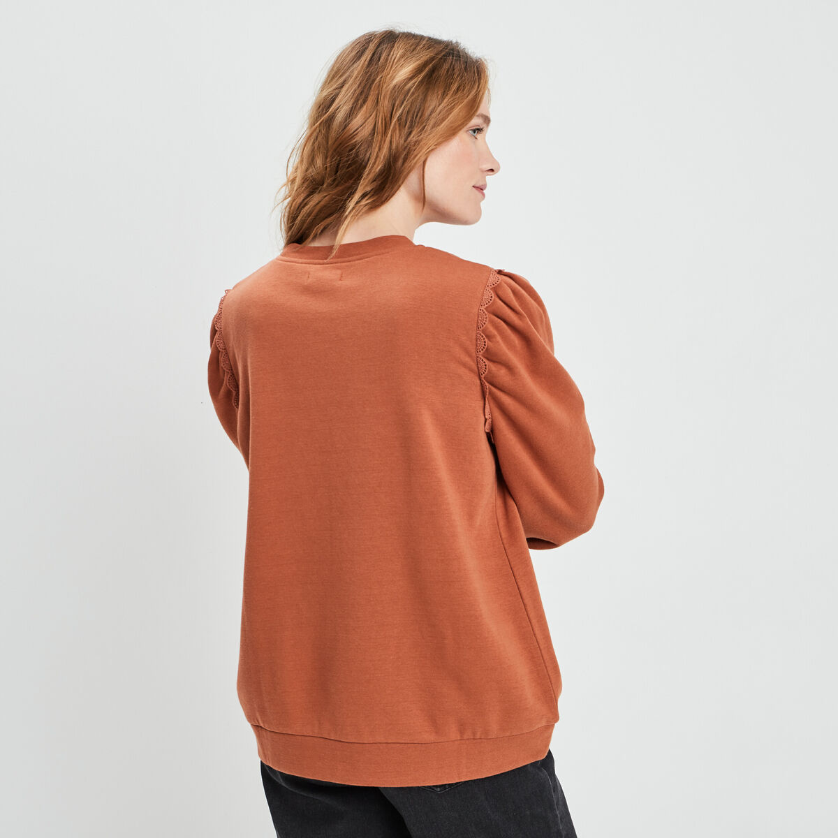 Sweat avec manches gigots marron clair femme