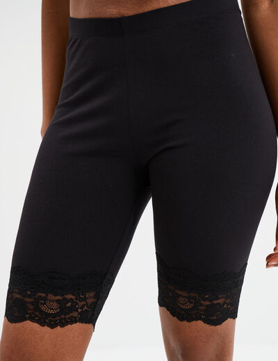 Legging corsaire à dentelle noir femme