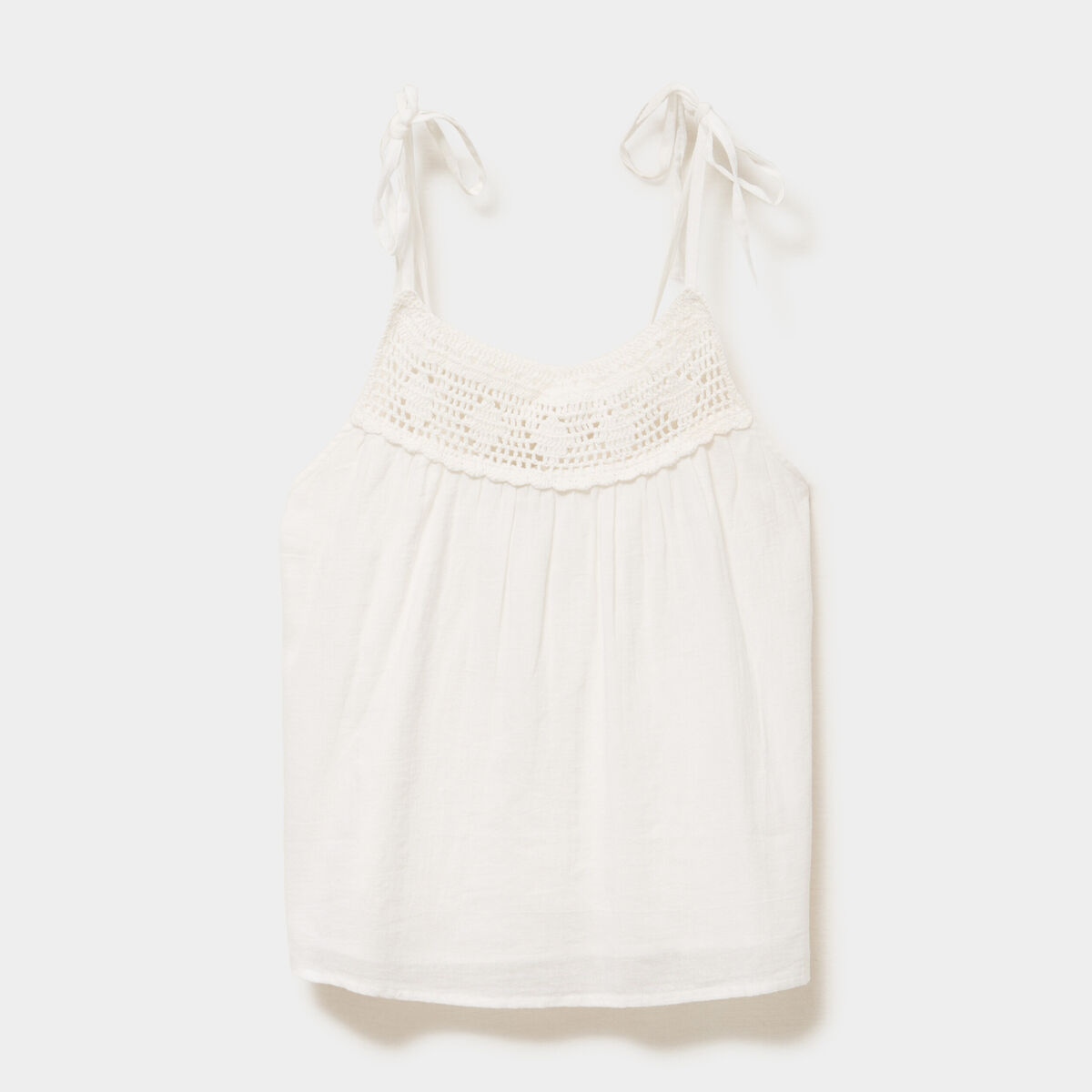 Caraco d&eacute;tails effet crochet coton blanc femme