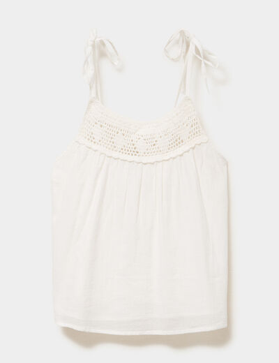 Caraco d&eacute;tails effet crochet coton blanc femme