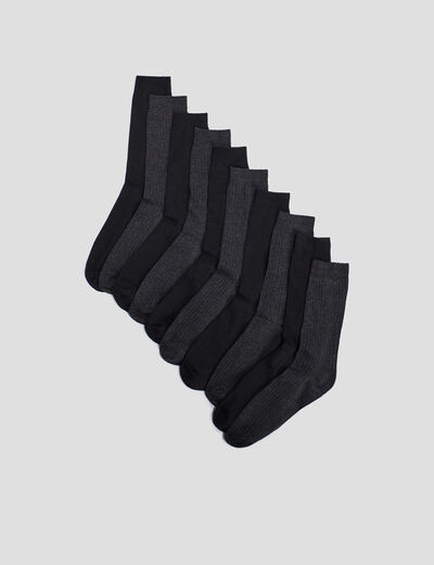 Lot 10 paires de chaussettes côtelées noir homme