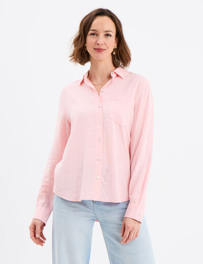 Chemise mélange lin manches longues rose clair femme