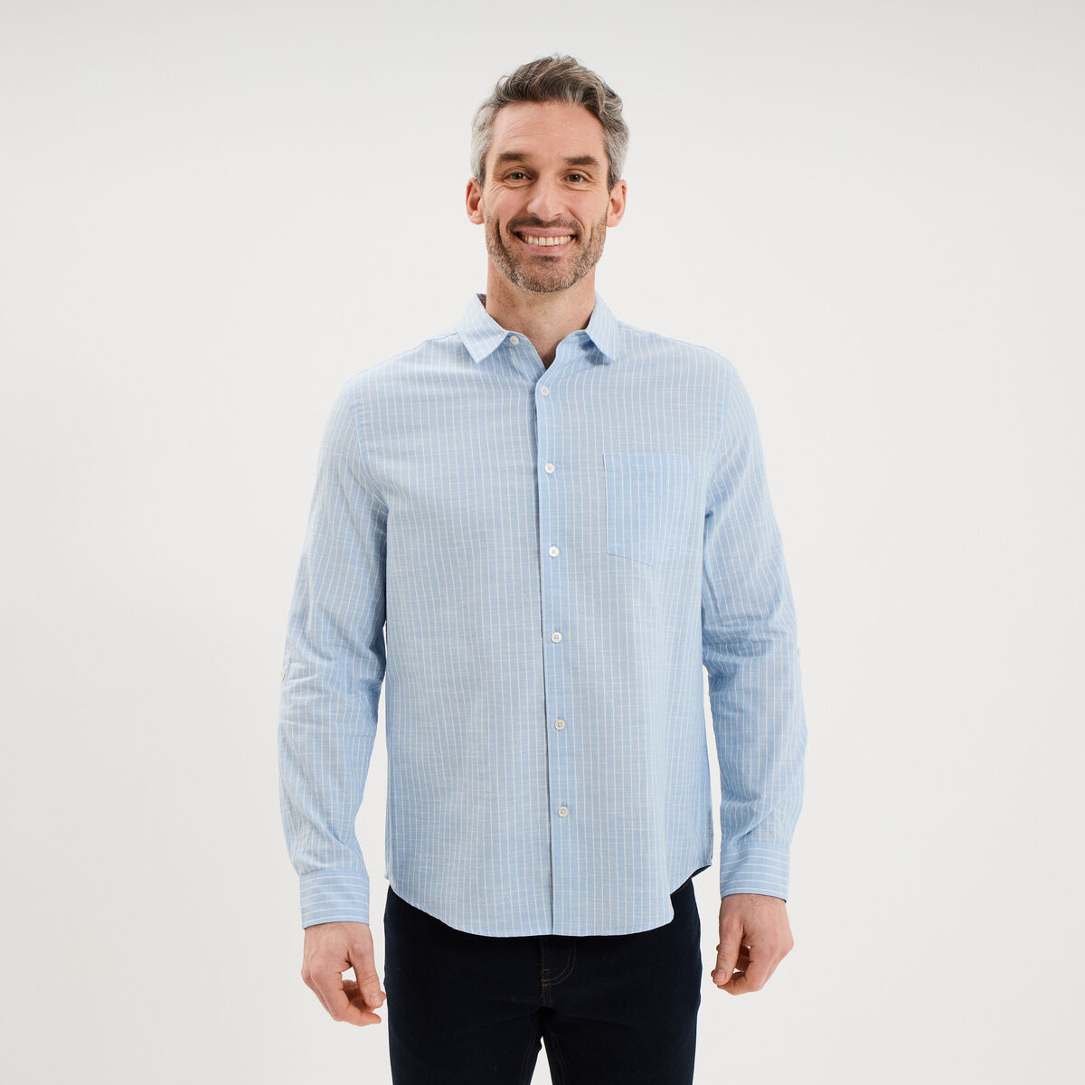 Chemise manches longues coton bleu ciel homme