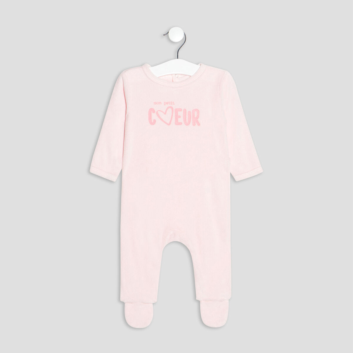 Dors-bien velours manches longues rose clair bébé fille