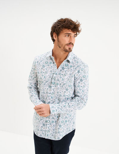 Chemise ajust&eacute;e manches longues blanc homme