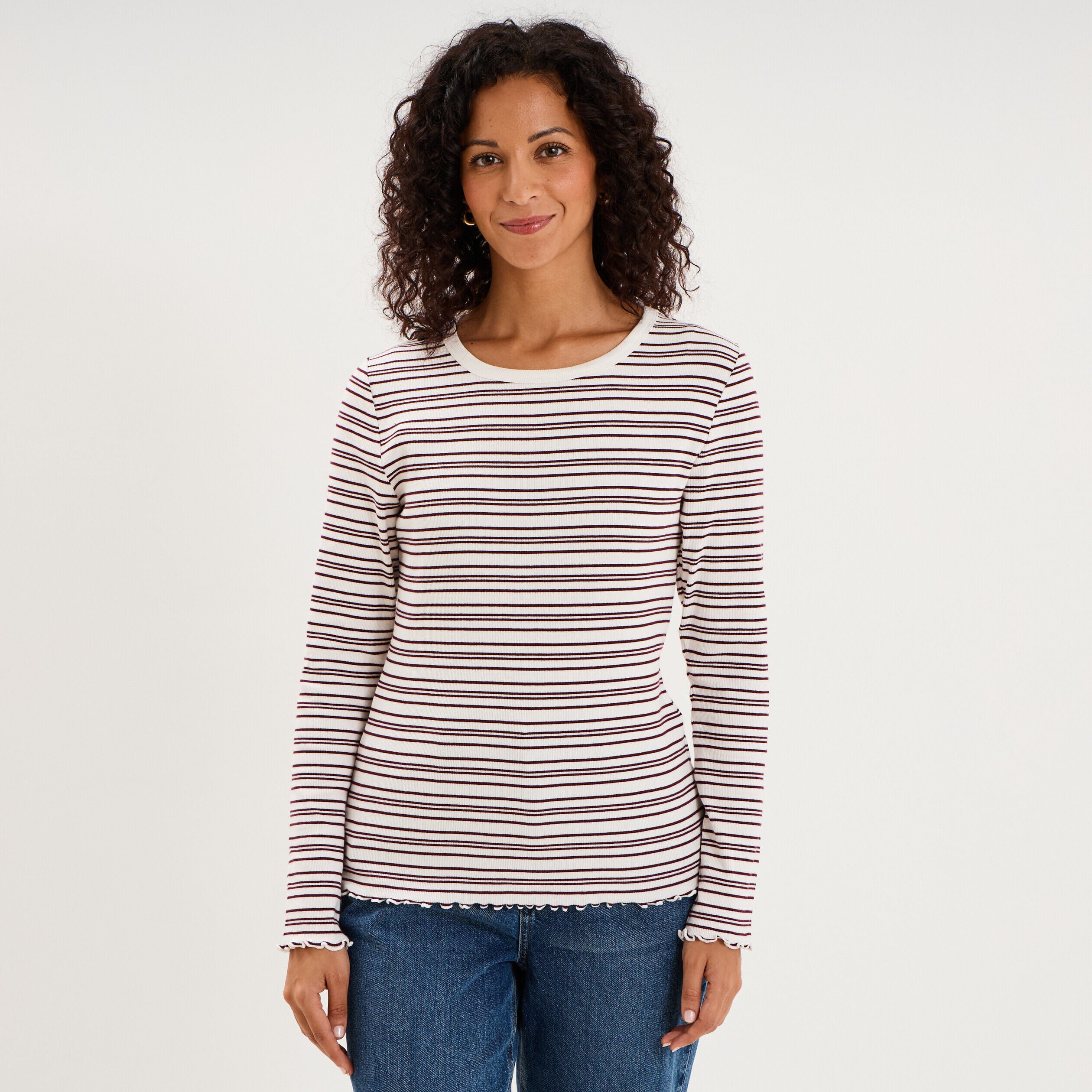 T-shirt ajusté col rond manches longues ecru femme CREEKS