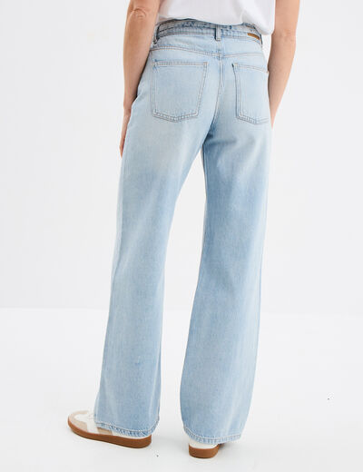Jeans large taille haute coton denim triple stone femme