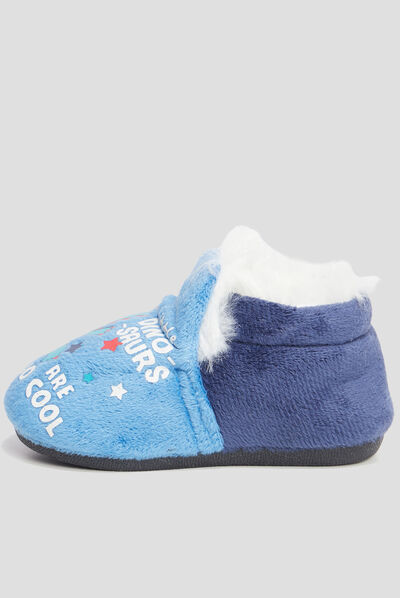 Chaussons fourrés motif dinosaure bleu bébé garçon