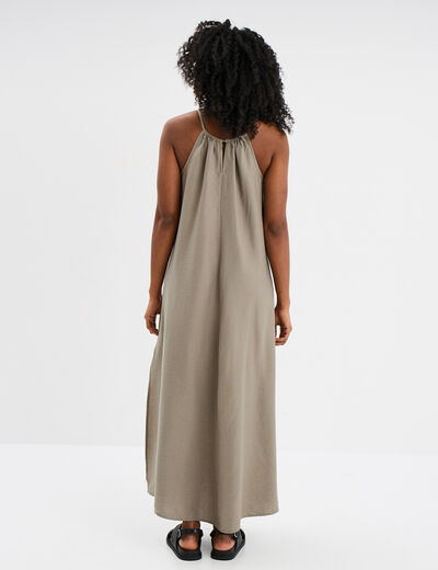 Robe longue col bijou amovible vert kaki femme