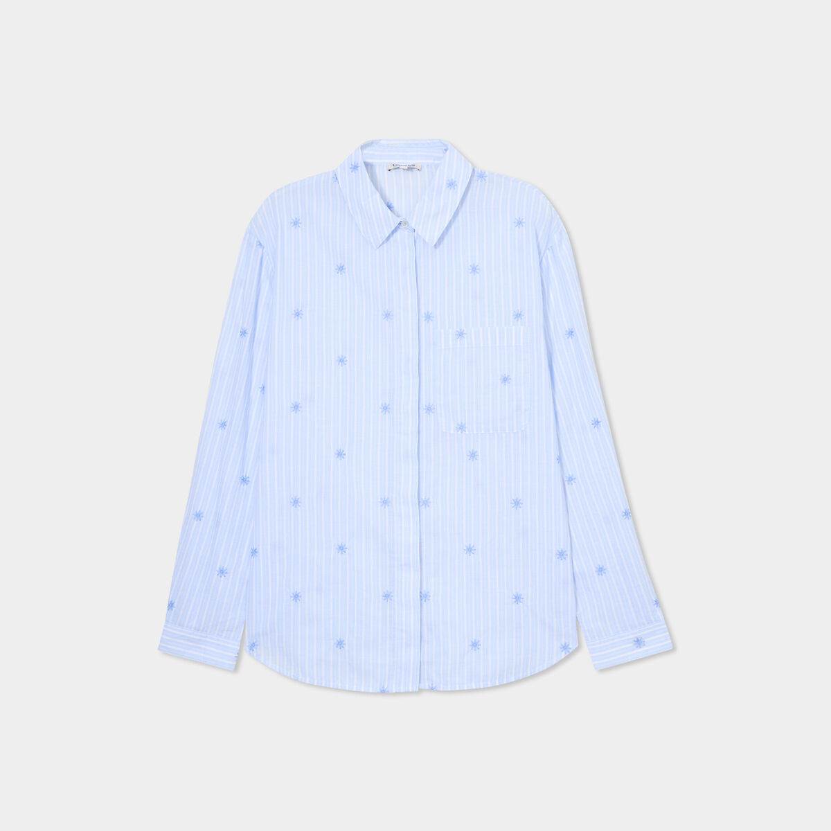 Chemise droite brod&eacute;e coton bleu clair femme