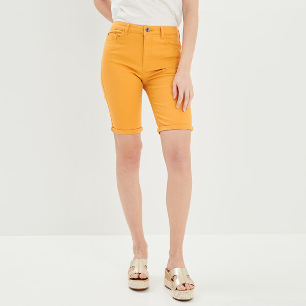Bermuda slim 5 poches jaune moutarde femme