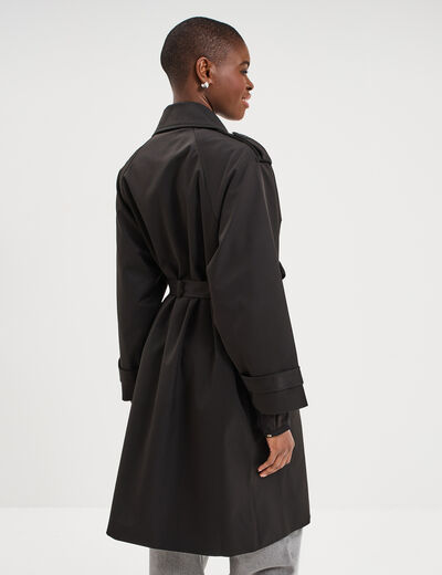 Trench long ceintur&eacute; noir femme