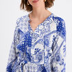 Robe fluide manches longues ceintur&eacute;e bleu femme