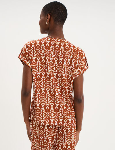 T-shirt col en V et pattes &eacute;paules orange fonc&eacute; femme