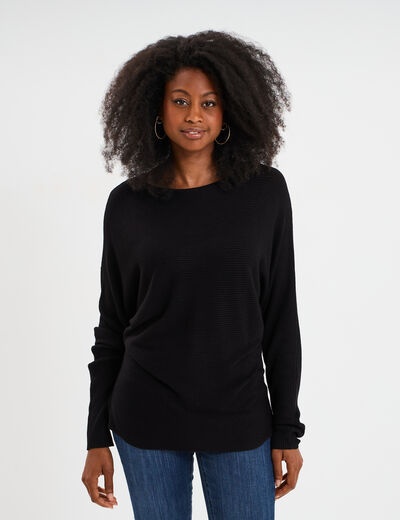 Pull col bateau manches longues noir femme
