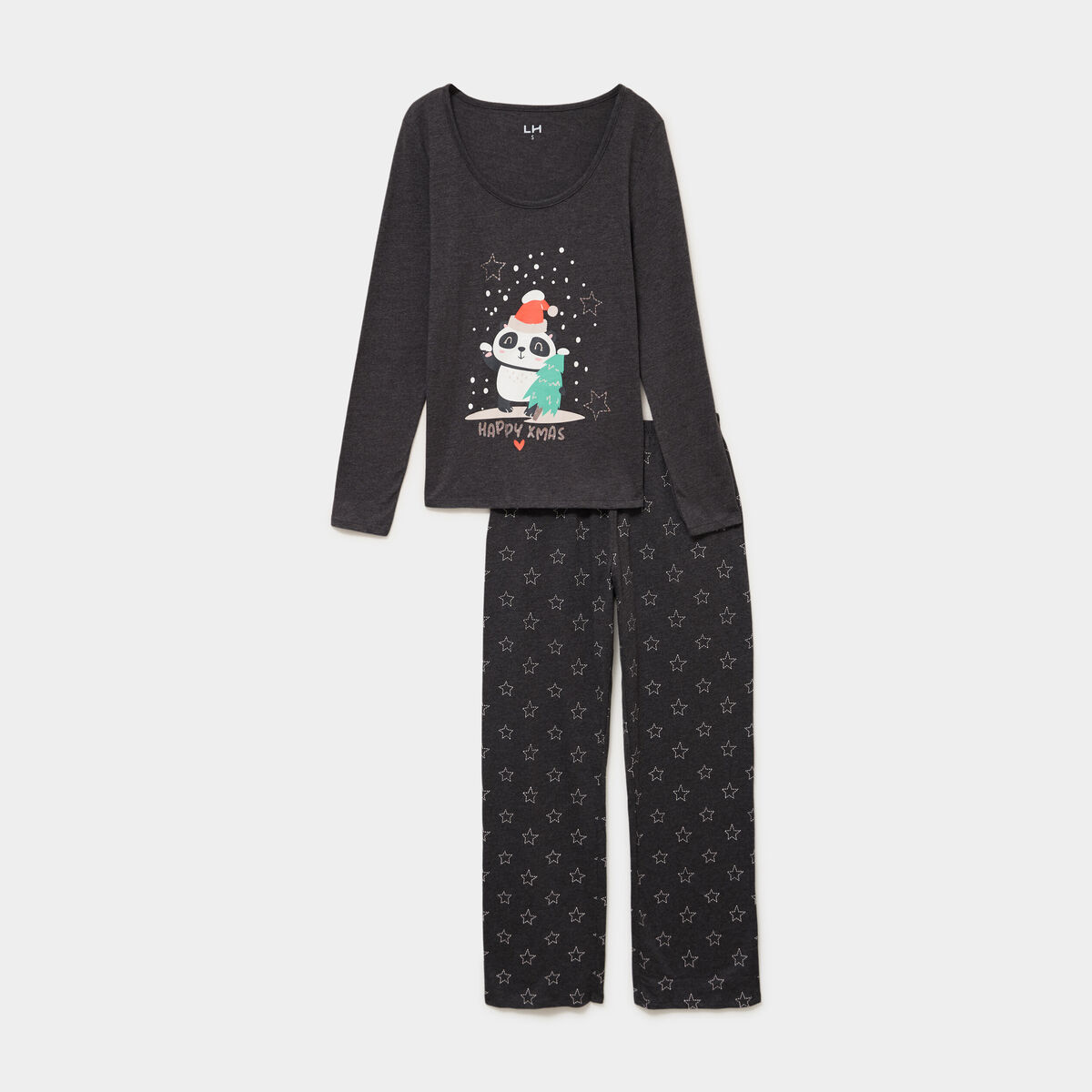 Ensemble pyjama No&euml;l 2 pi&egrave;ces gris fonc&eacute; femme
