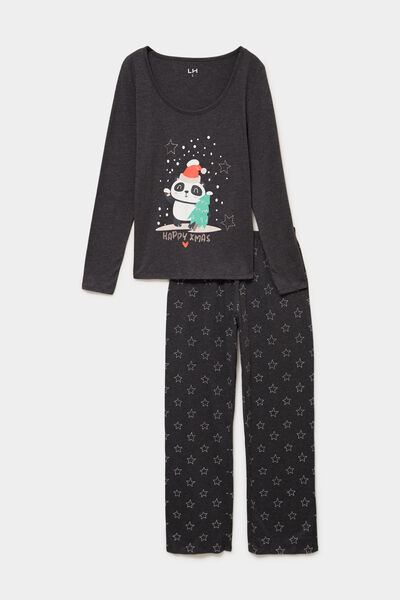 Ensemble pyjama No&euml;l 2 pi&egrave;ces gris fonc&eacute; femme