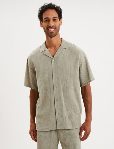 Chemise gaze de coton manches courtes vert clair homme
