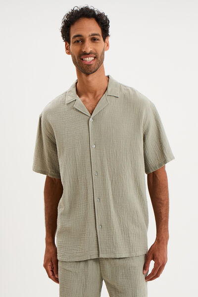 Chemise gaze de coton manches courtes vert clair homme