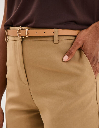 Pantalon chino ceinture amovible beige femme