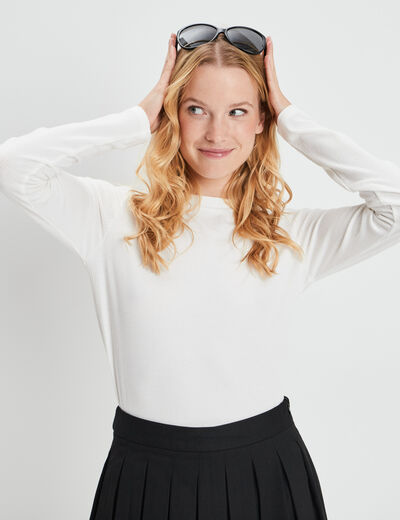 T-shirt côtelé manches longues blanc femme
