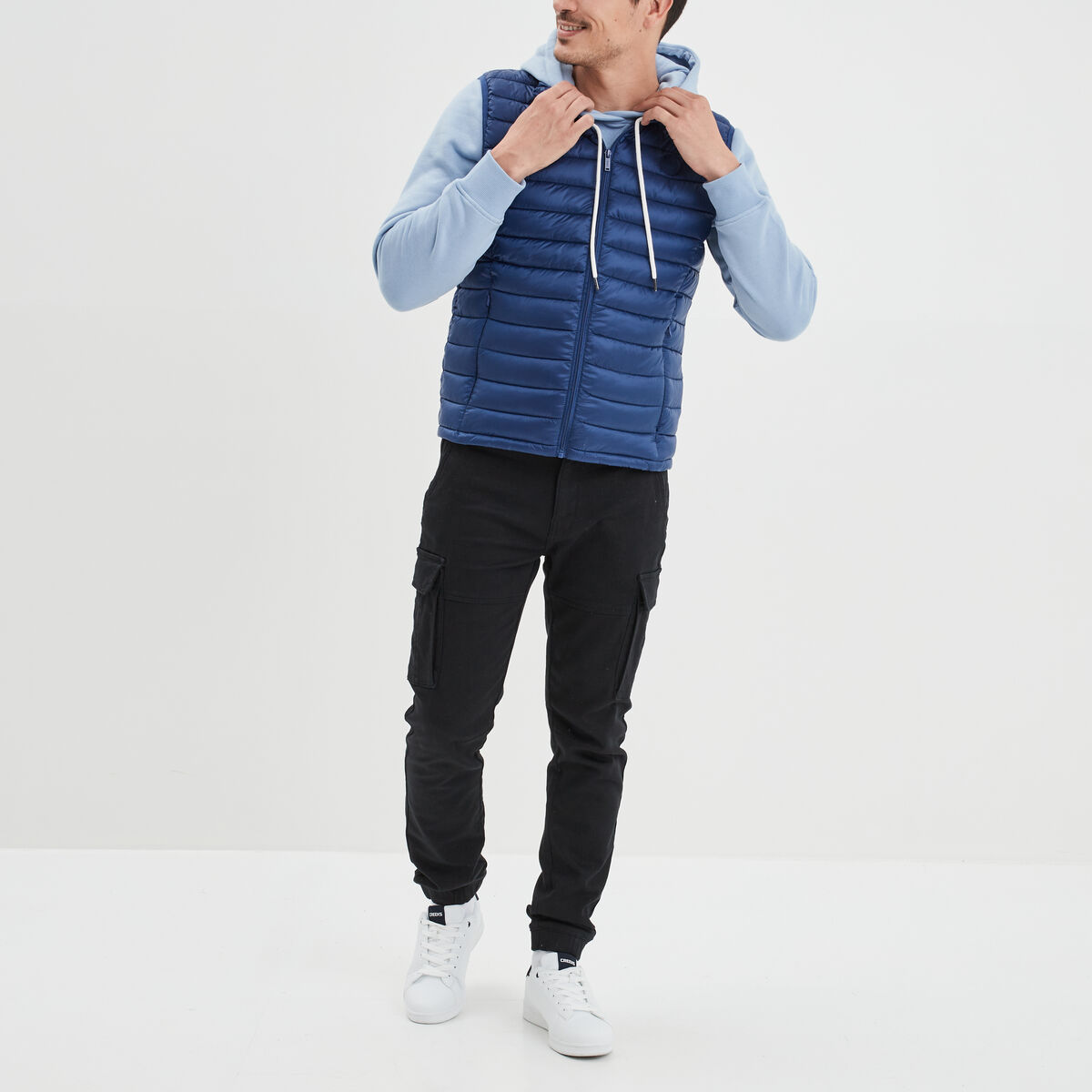 Sweat molleton &agrave; capuche hoodie bleu ciel homme