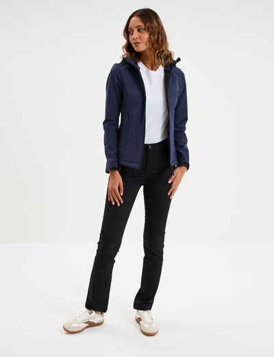 Blouson &agrave; capuche d&eacute;perlant fourr&eacute; bleu marine femme